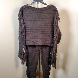 Chic Knit Fringe Pantsuit in Black